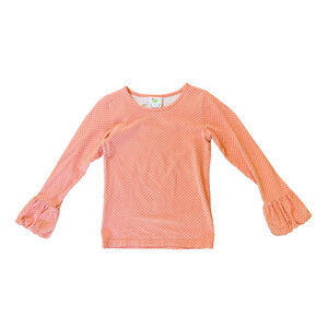 Shrimp and Grits Kids Pink Polka Dot Girls Long Sleeve Shirt L (7-8)